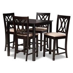 Baxton Studio Reneau Modern and Contemporary Sand Fabric Upholstered Espresso Brown Finished 5-Piece Wood Pub Set